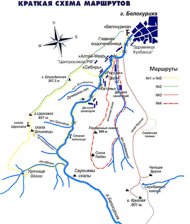 Схема-карта санаториев Белокурихи Схема-карта санаториев Белокурихи